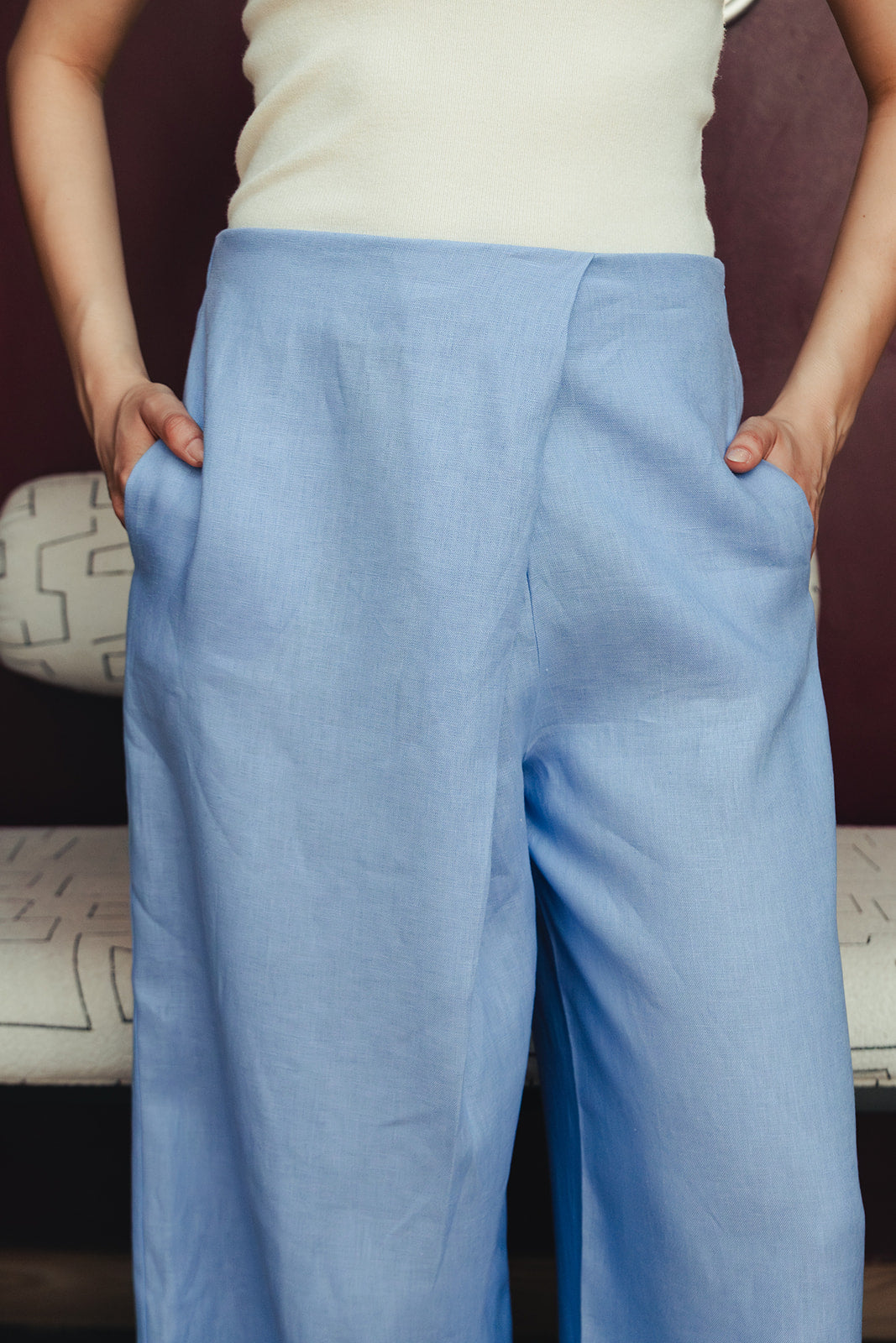 Pure Linen Pants - Blue