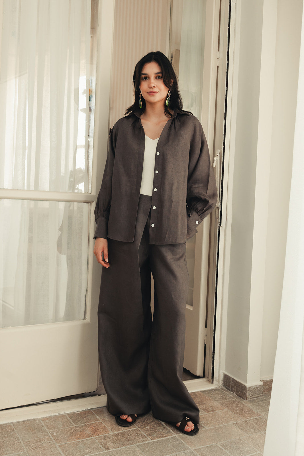 Pure Linen Shirt - Brown
