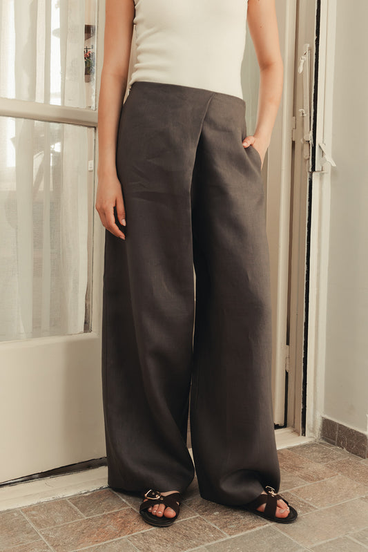 Pure Linen Pants - Brown