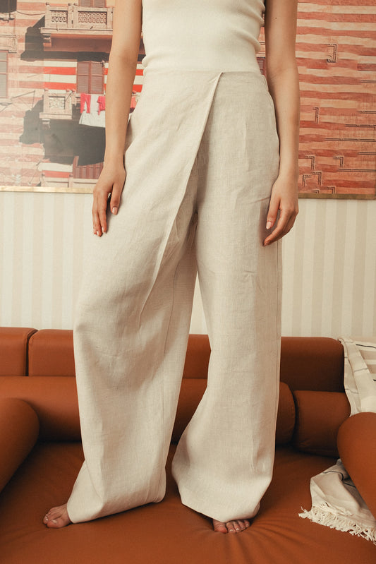 Pure Linen Pants - Beige