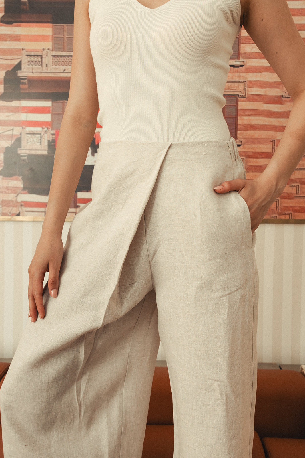 Pure Linen Pants - Beige