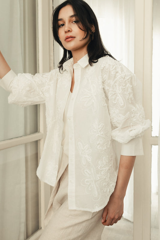 Floral Embroidered Shirt - White