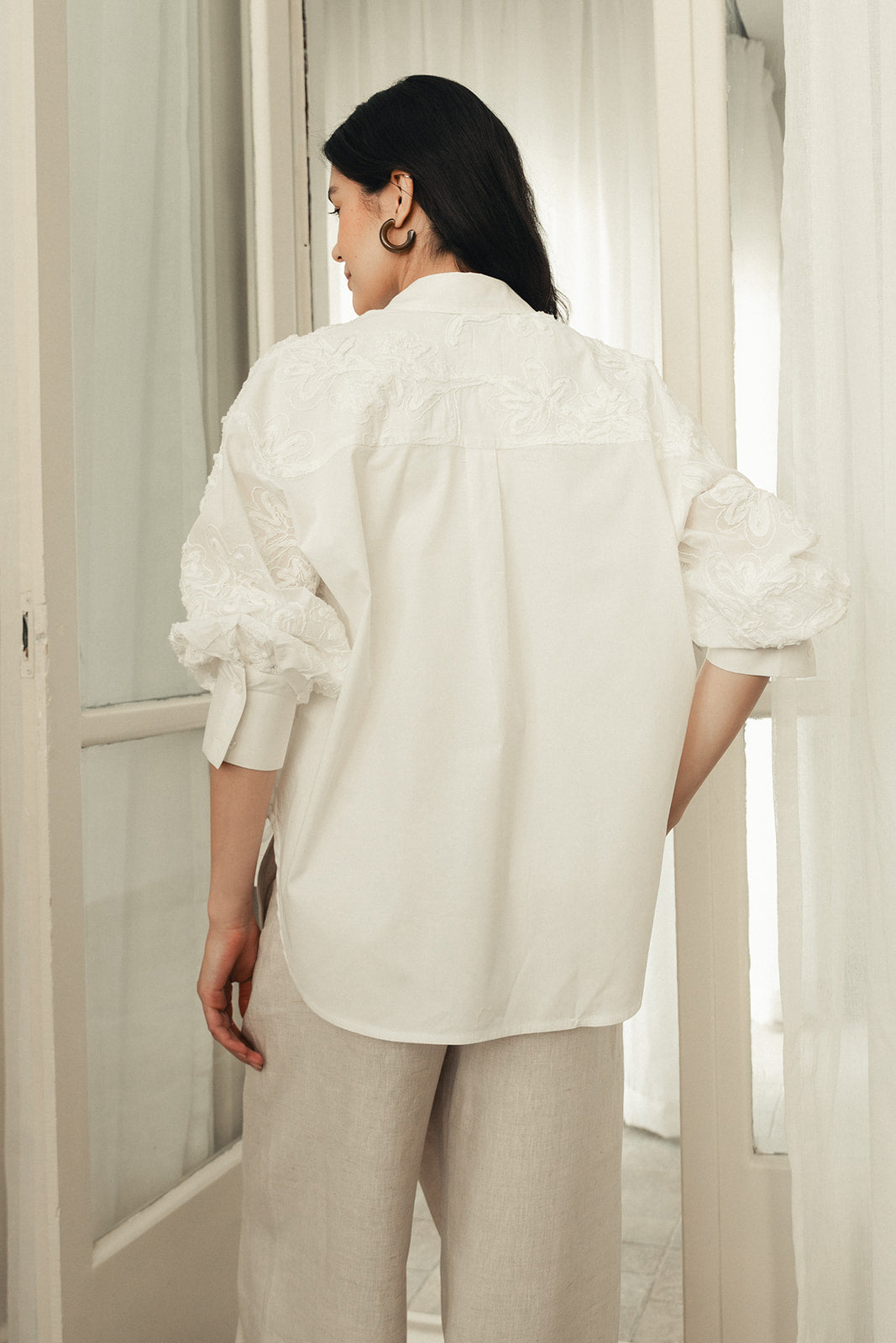 Floral Embroidered Shirt - White