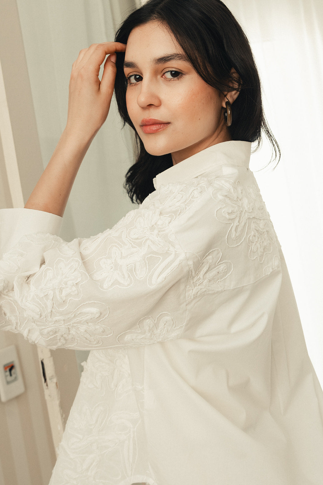 Floral Embroidered Shirt - White