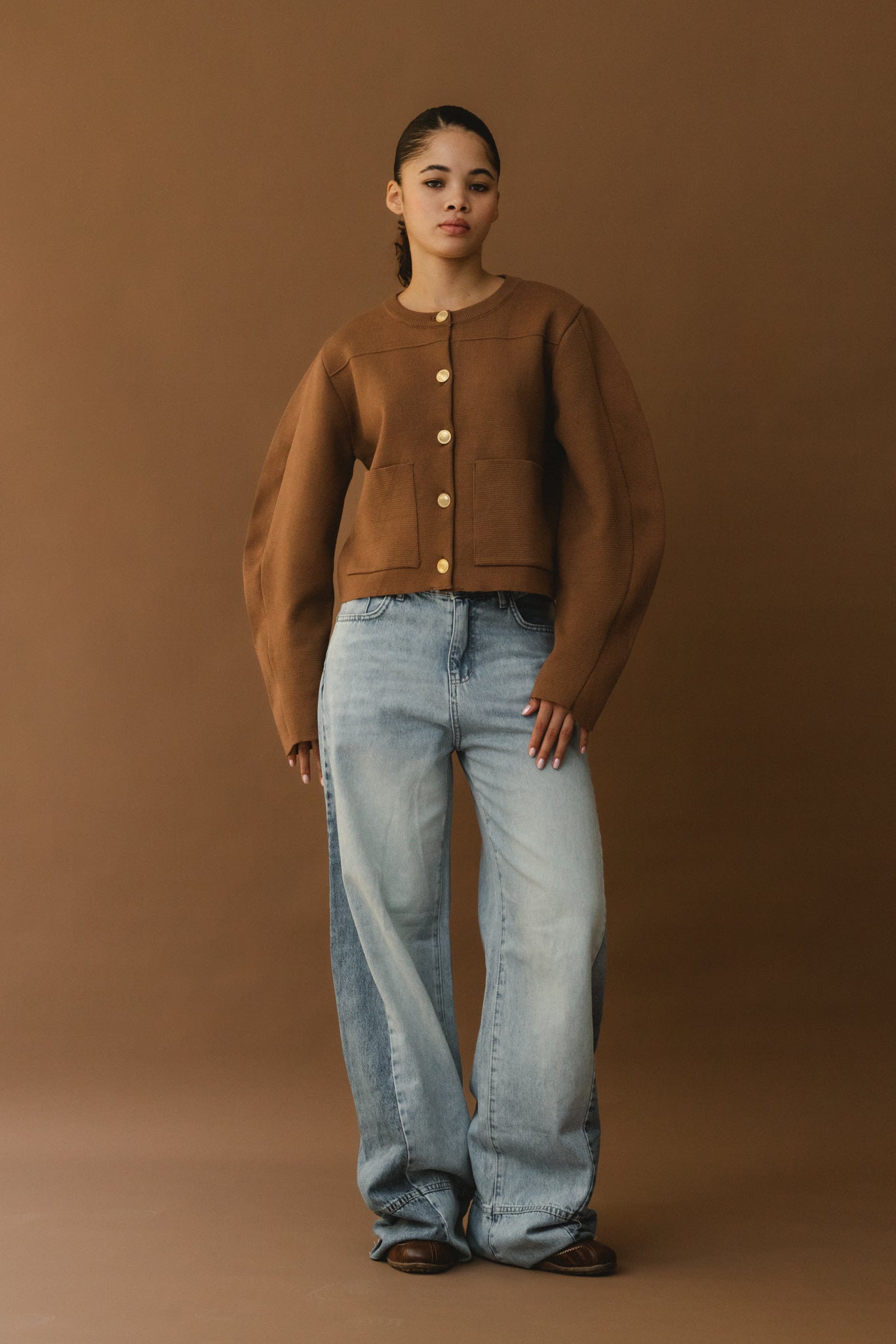 Barrel Sleeves Sweater - Camel