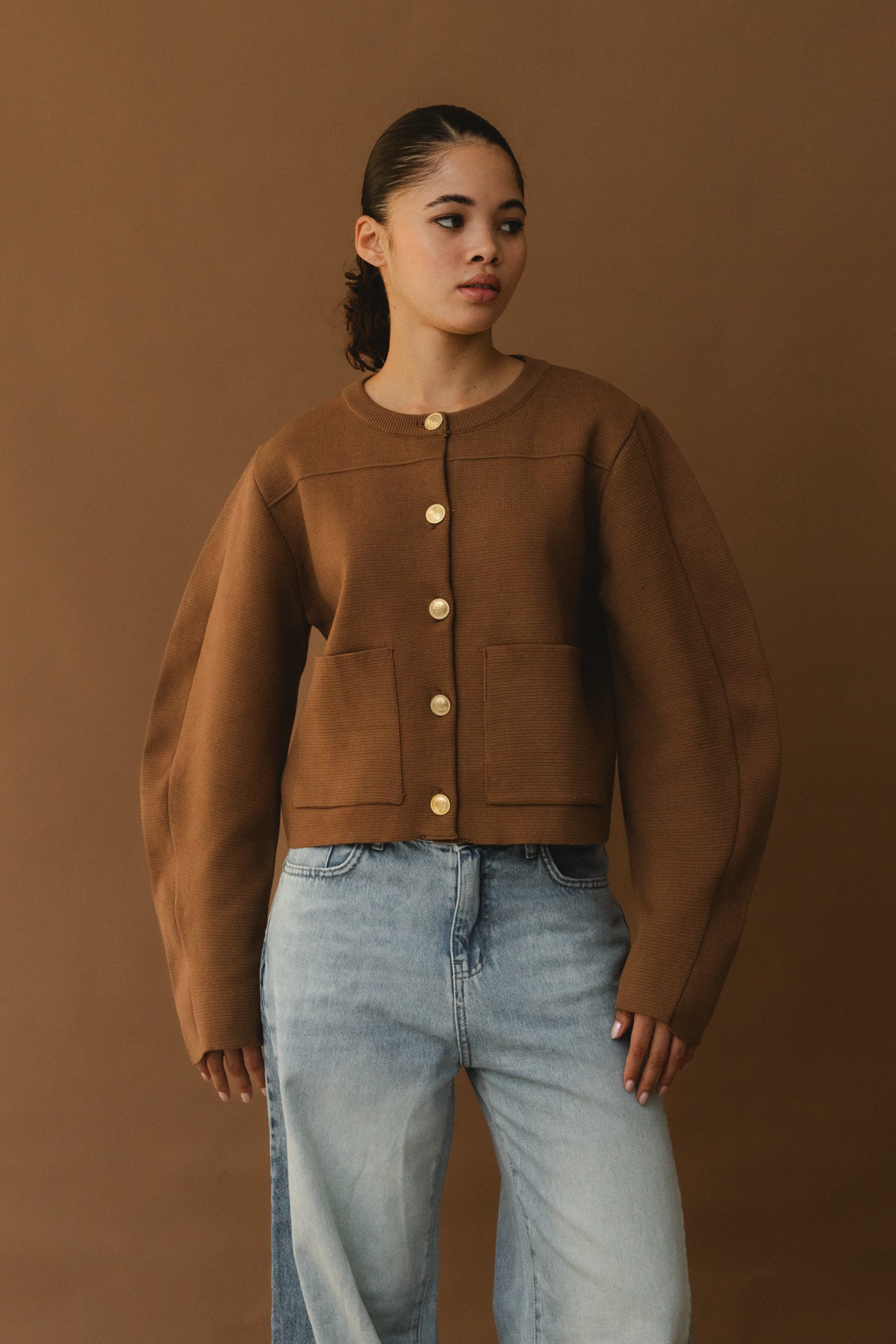 Barrel Sleeves Sweater - Camel