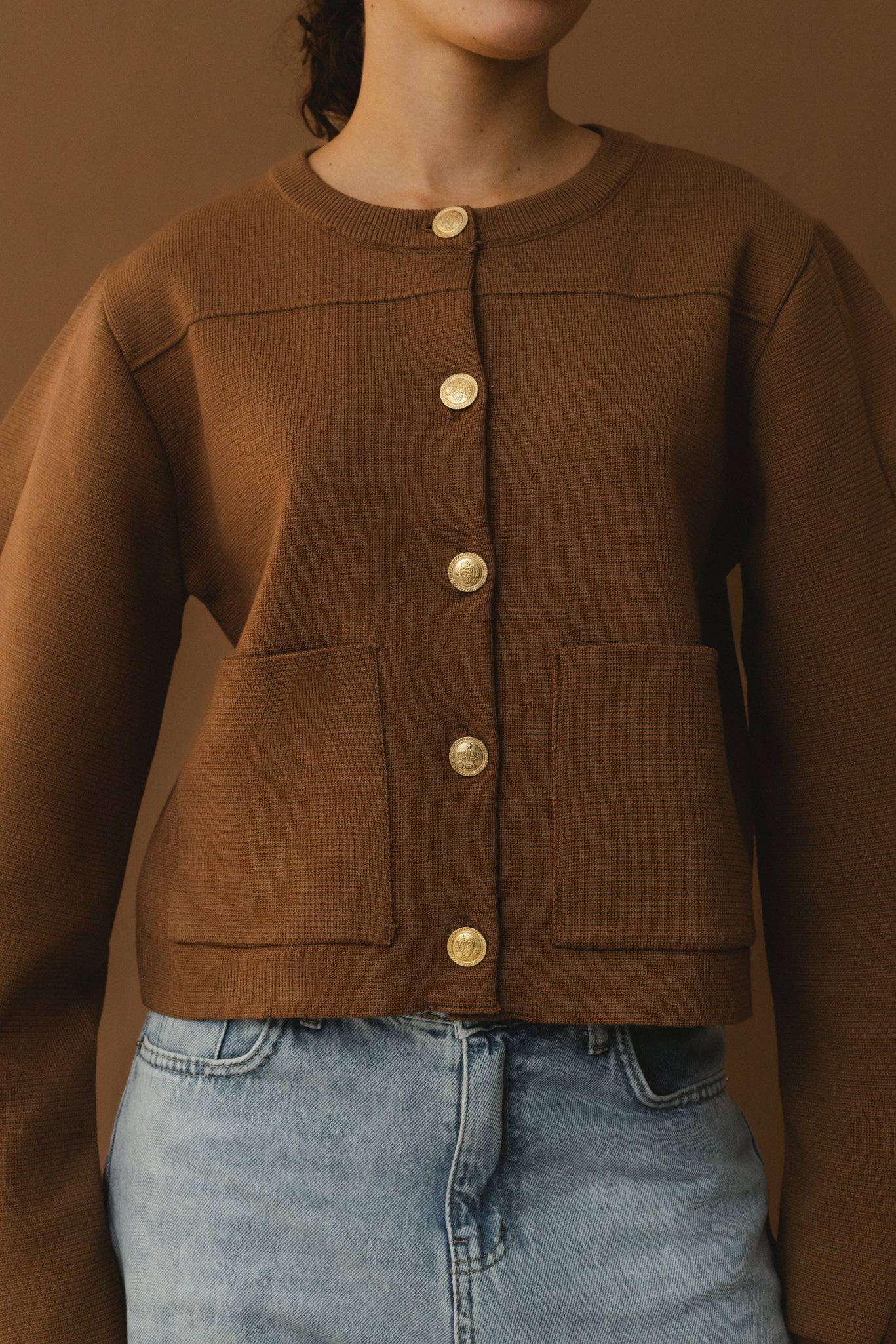 Barrel Sleeves Sweater - Camel