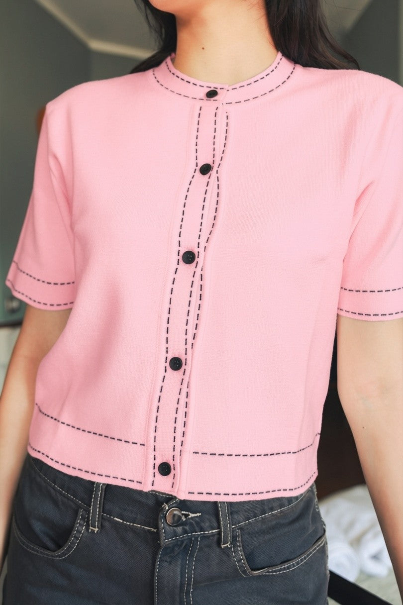 Stitched Knit Top - Pink