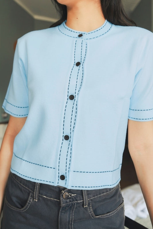 Stitched Knit Top - Blue