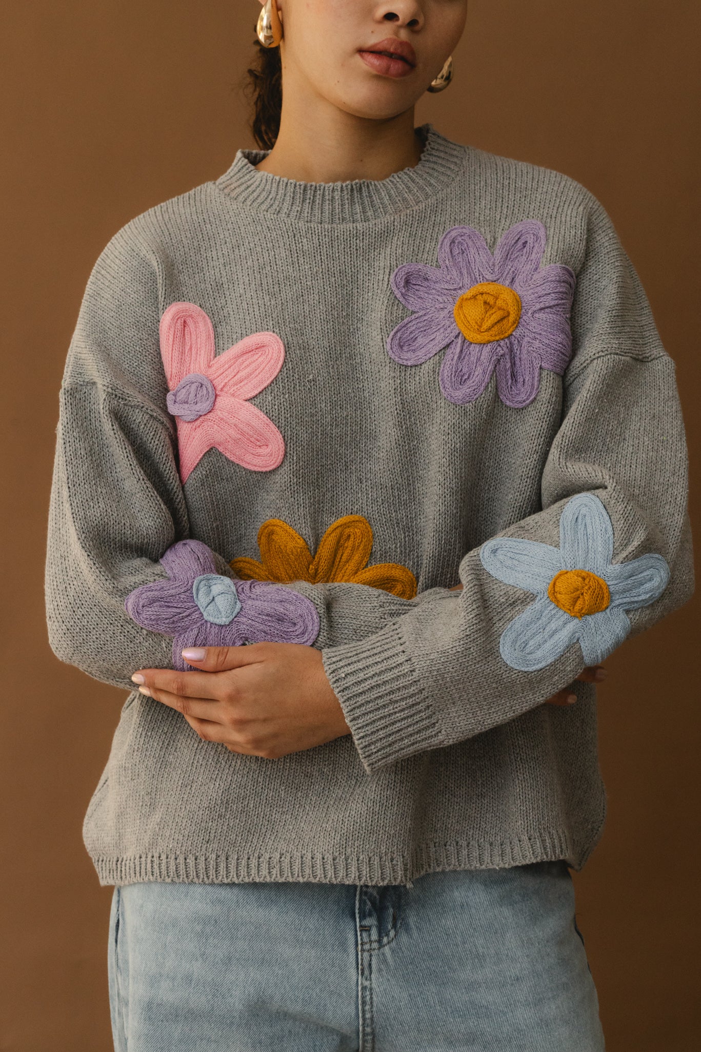 Fun Flower Sweater - Grey