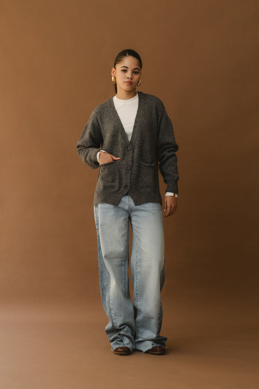 Wool Cardigan - Charcoal Grey