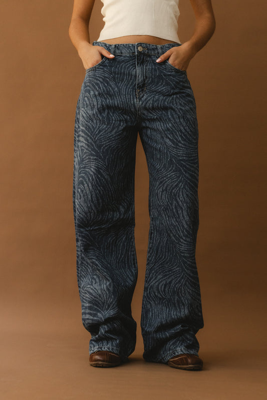Zebra Look Denim Pants - Light Blue