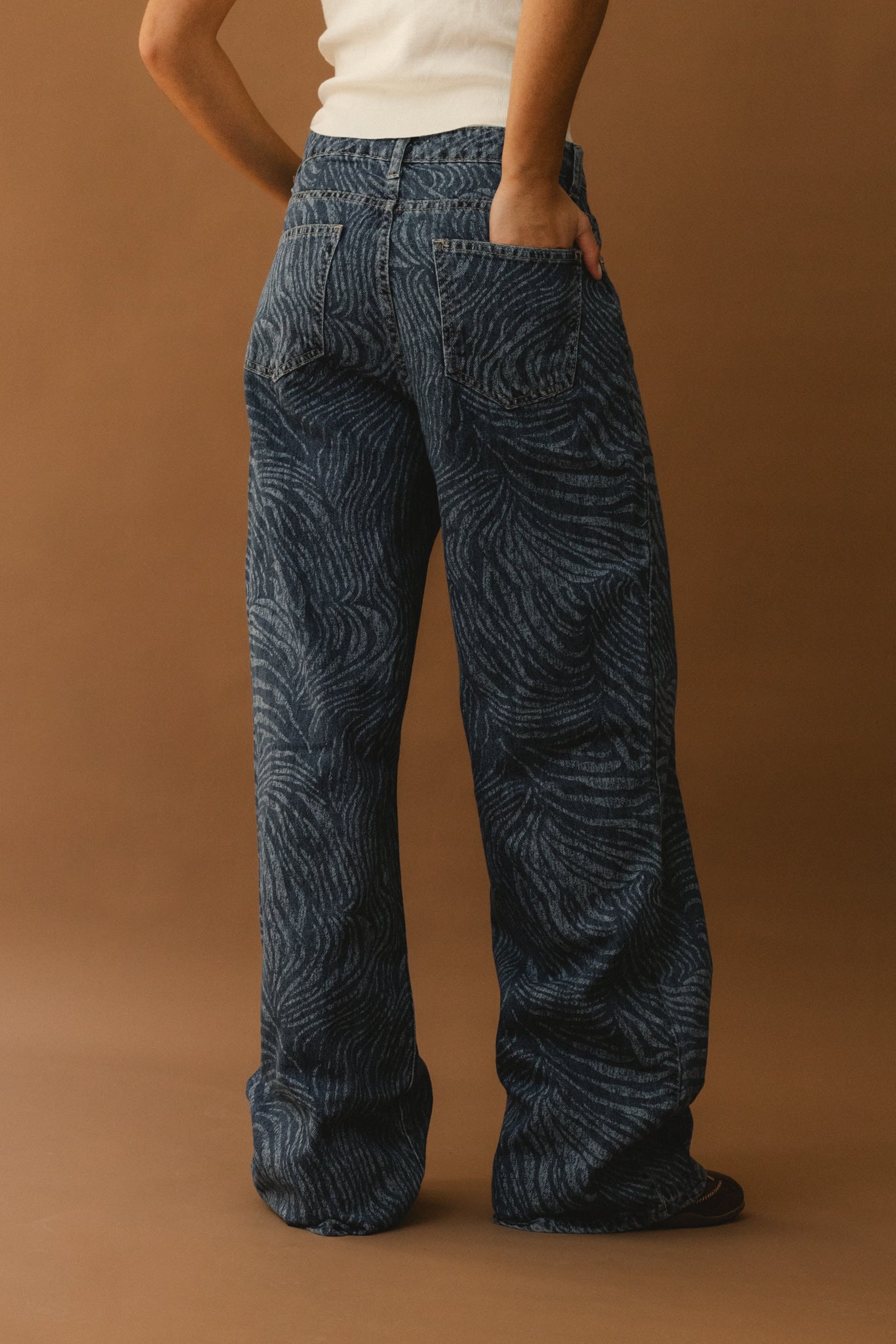 Zebra Look Denim Pants - Light Blue