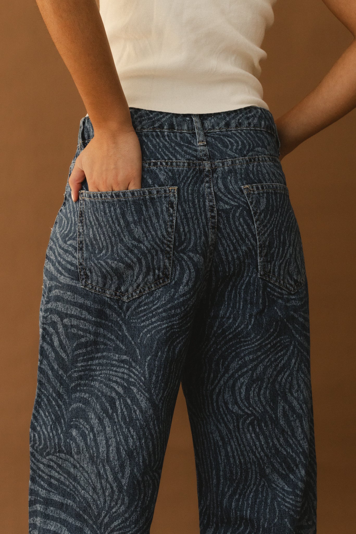 Zebra Look Denim Pants - Light Blue