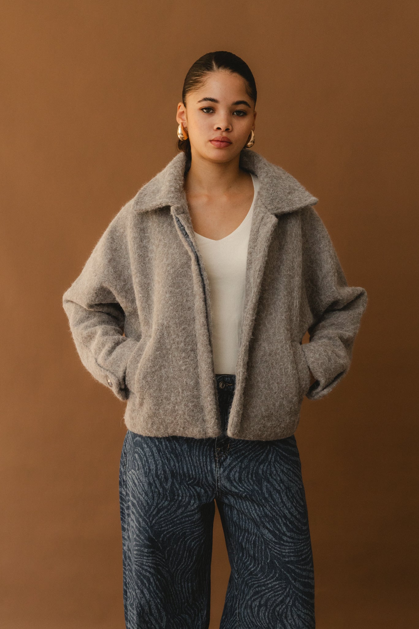 Fuzzy Wool Jacket - Grey