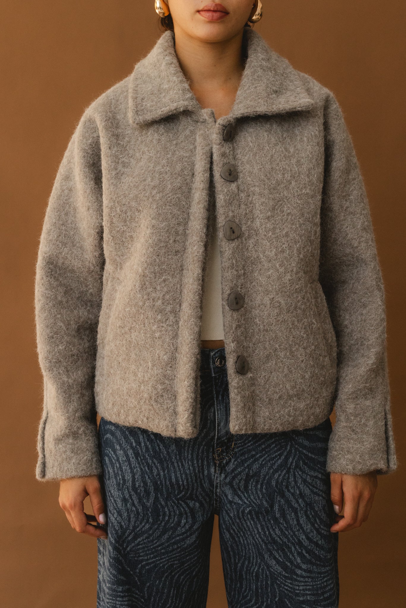 Fuzzy Wool Jacket - Grey