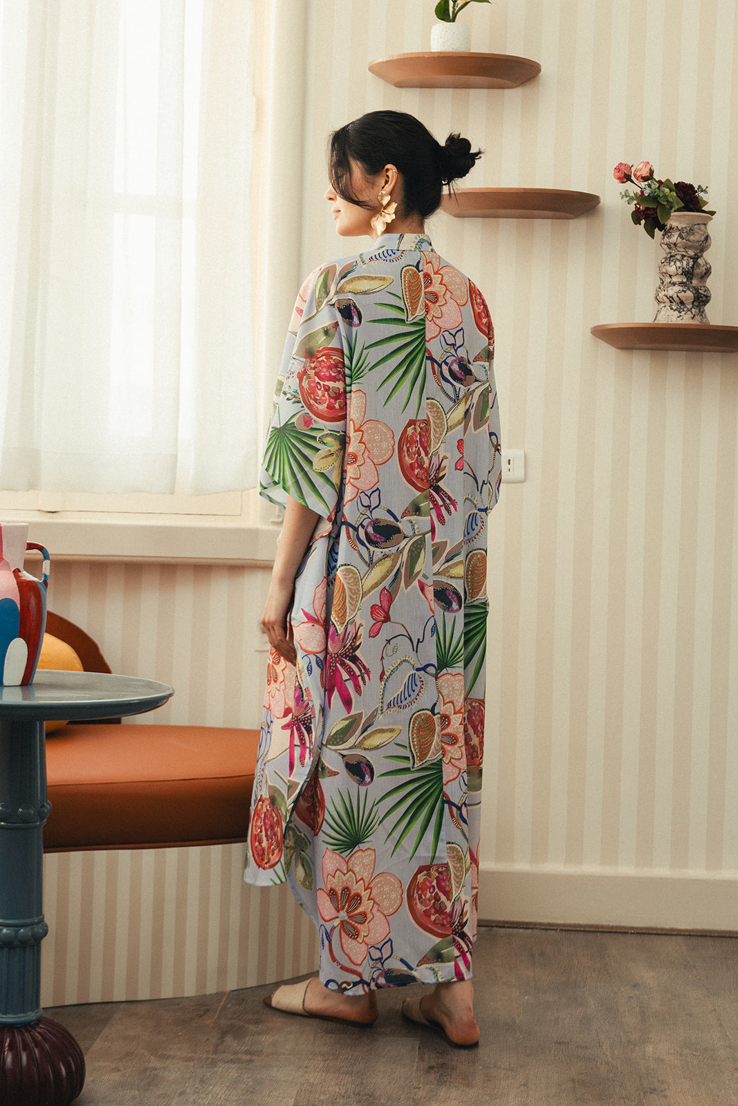 Printed Linen Blend Kaftan Dress