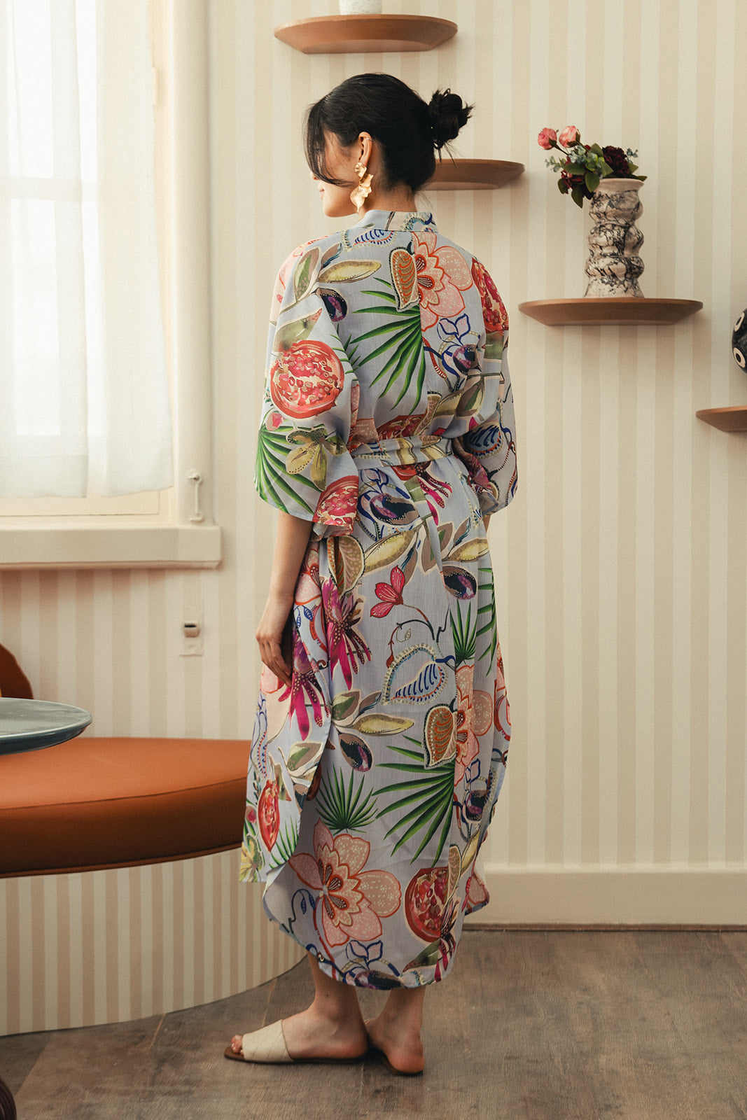 Printed Linen Blend Kaftan Dress