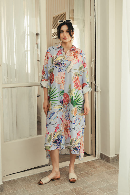 Printed Floral Shirt Dress