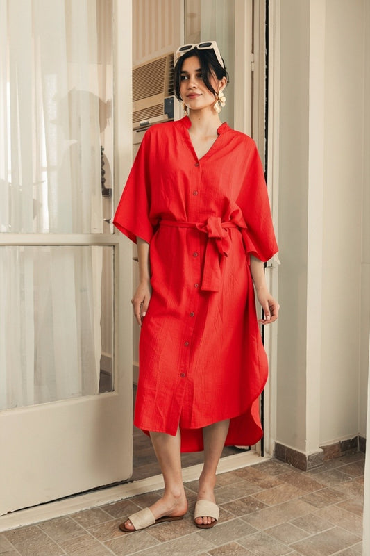 Watermelon Linen Blend Kaftan Dress