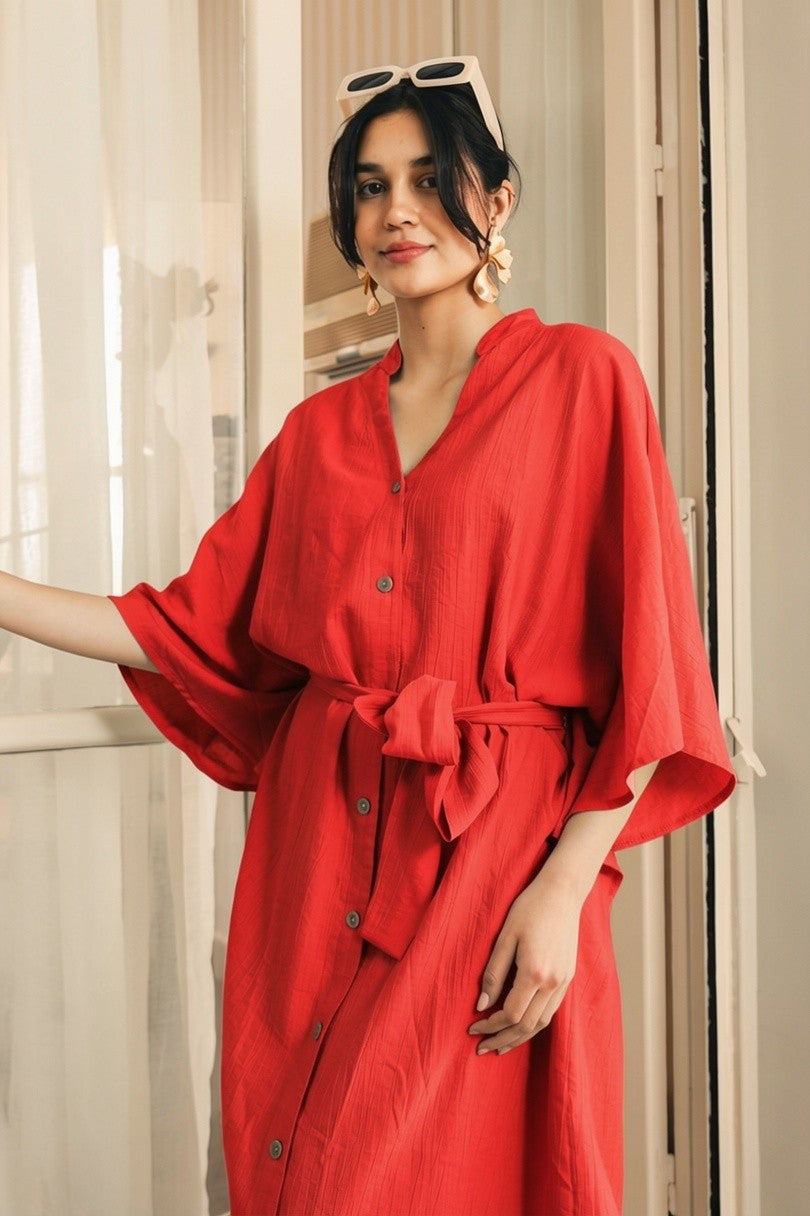 Watermelon Linen Blend Kaftan Dress