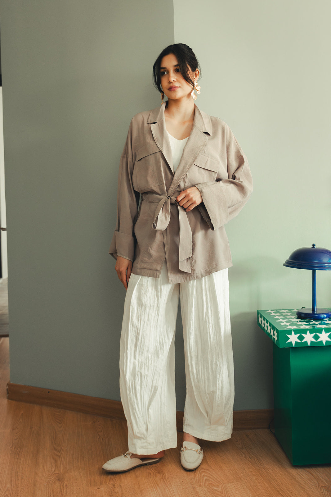 Ribbon Coachella Shirt - Beige