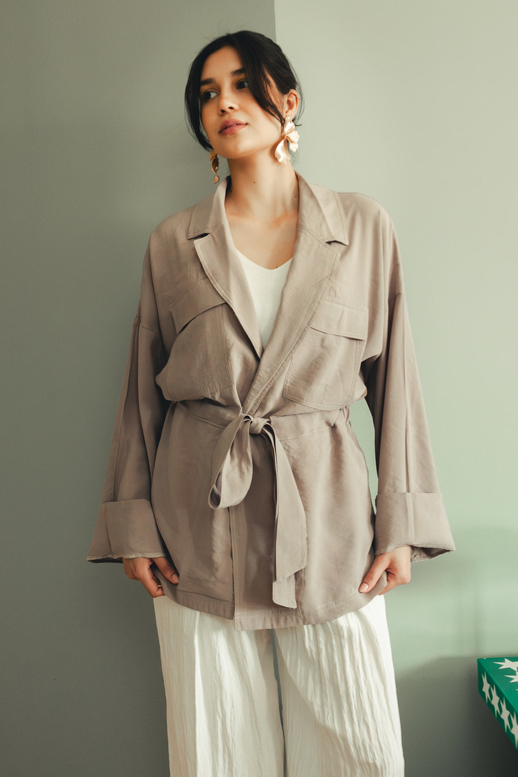 Ribbon Coachella Shirt - Beige