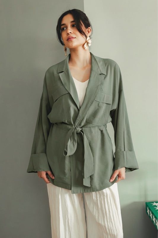 Ribbon Coachella Shirt - Light Olive
