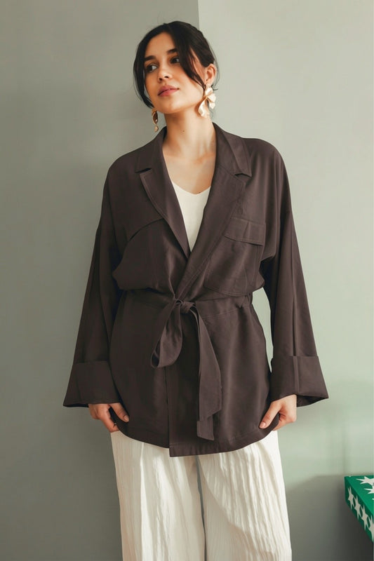 Ribbon Coachella Shirt - Brown
