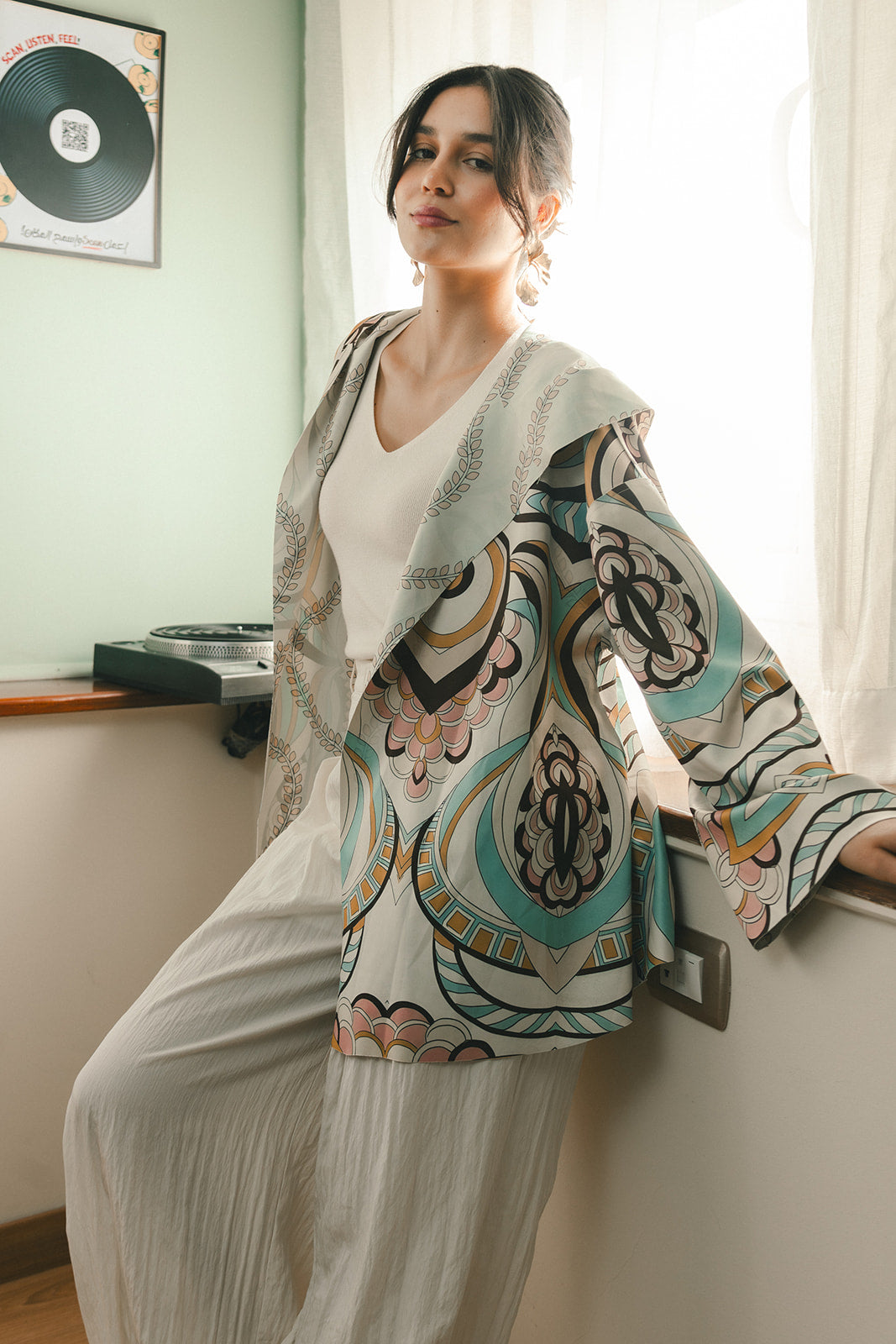 Double Face Printed Scuba Cardigan