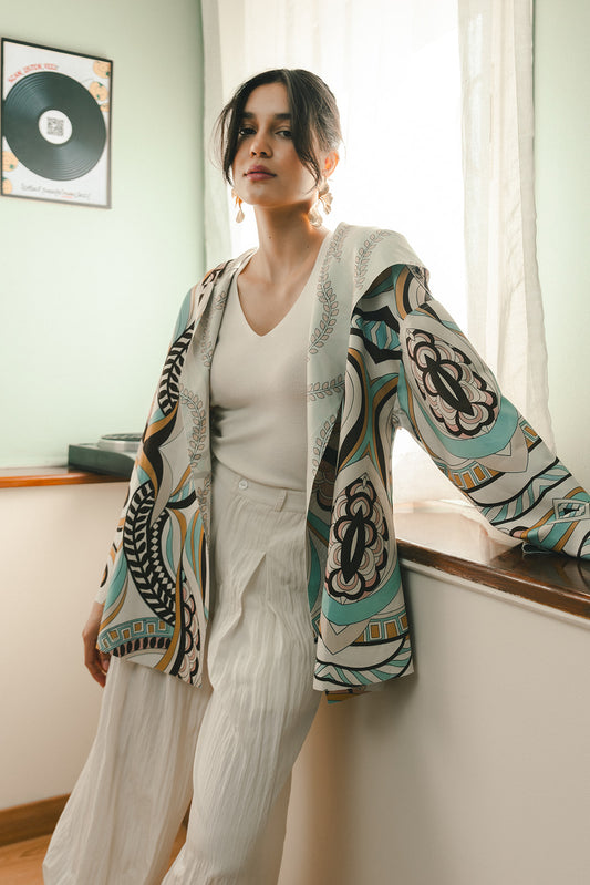 Double Face Printed Scuba Cardigan