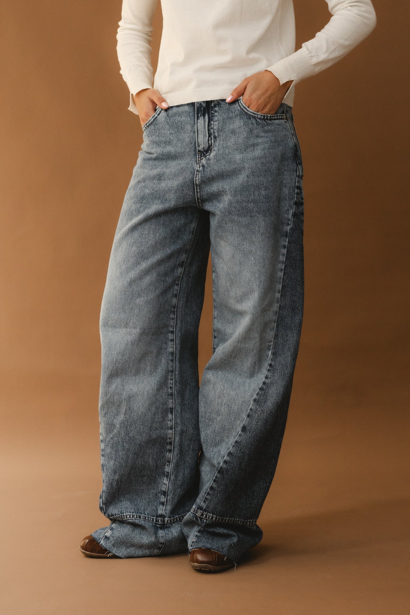 Two Tone Denim Pants - Dark