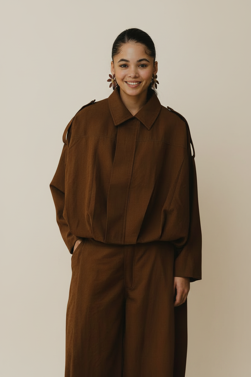 Light Faux Suede Balloon Jacket - Camel