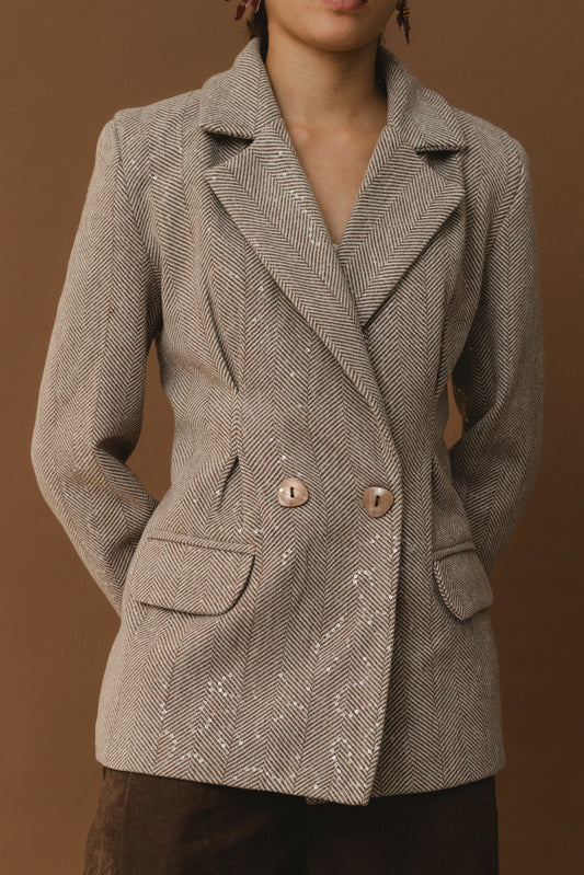 Cinched Shimmery Blazer - Brown