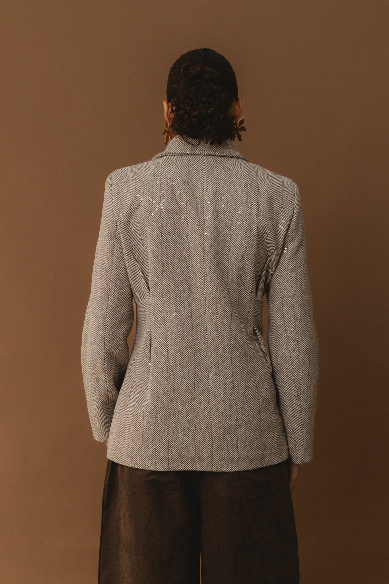Cinched Shimmery Blazer - Brown