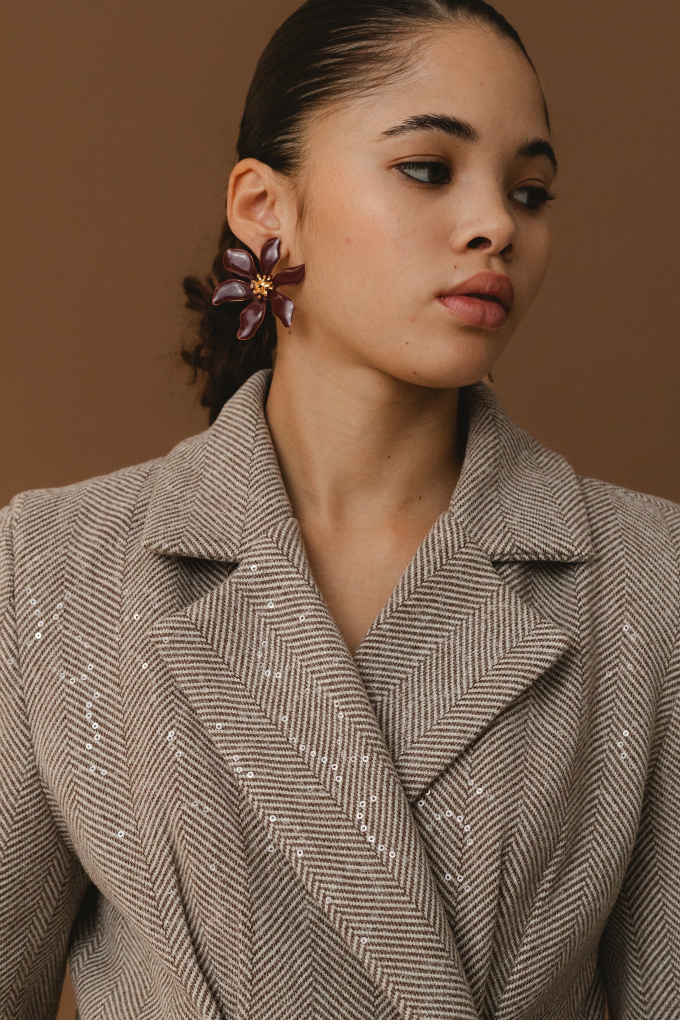 Cinched Shimmery Blazer - Brown