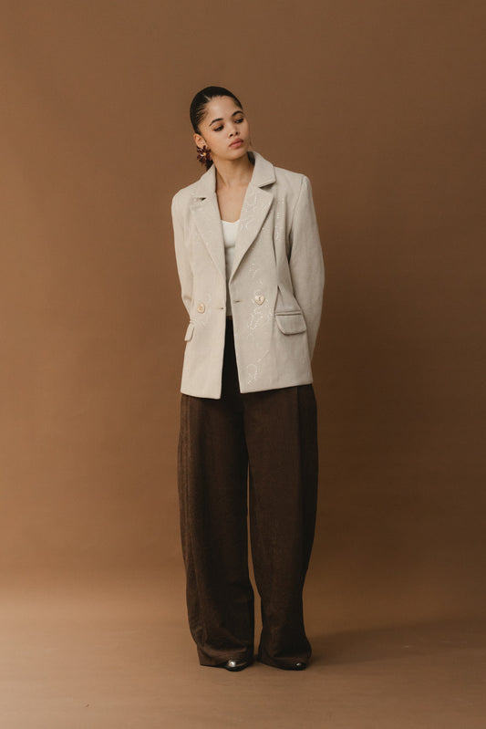 Cinched Shimmery Blazer - Beige