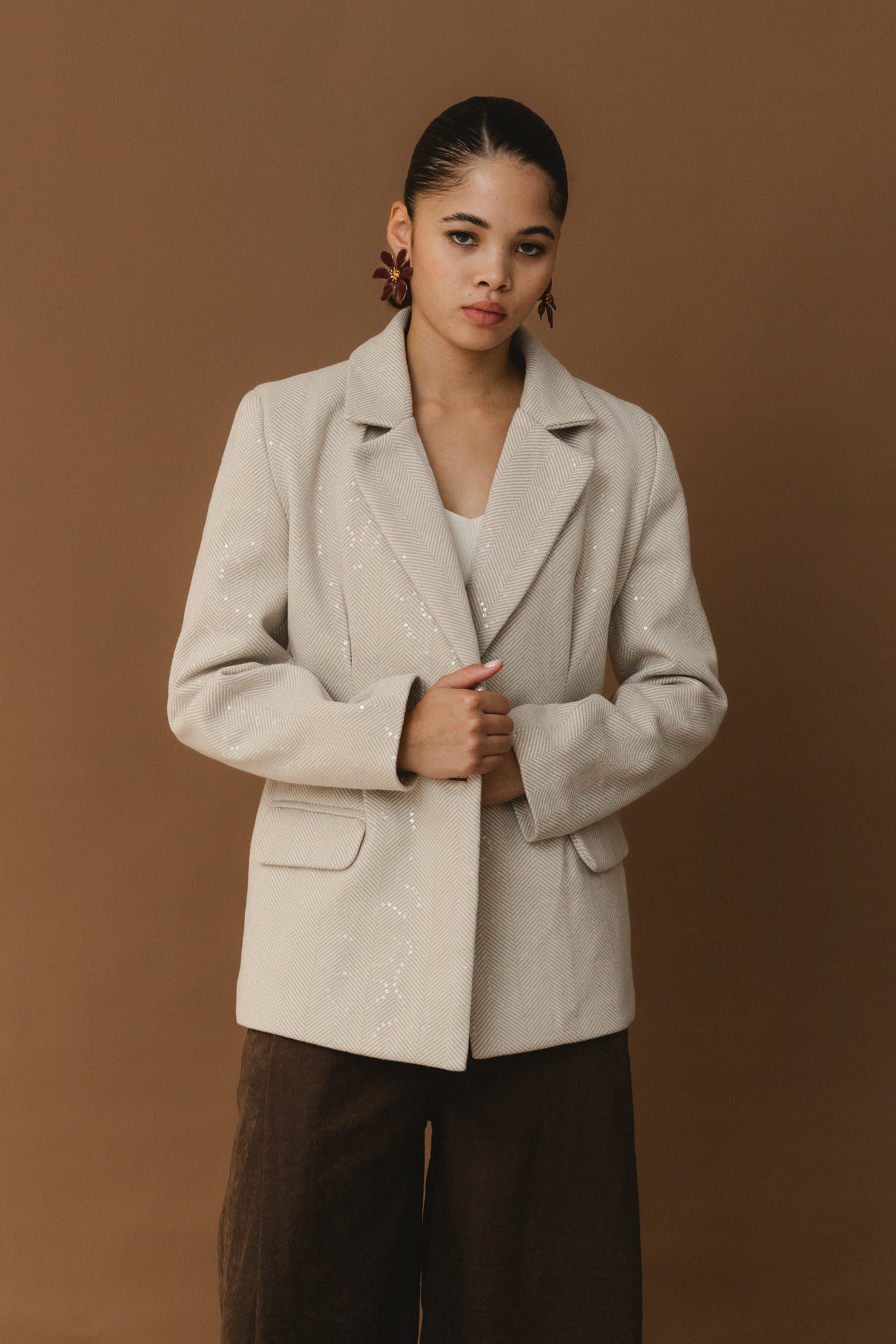 Cinched Shimmery Blazer - Beige