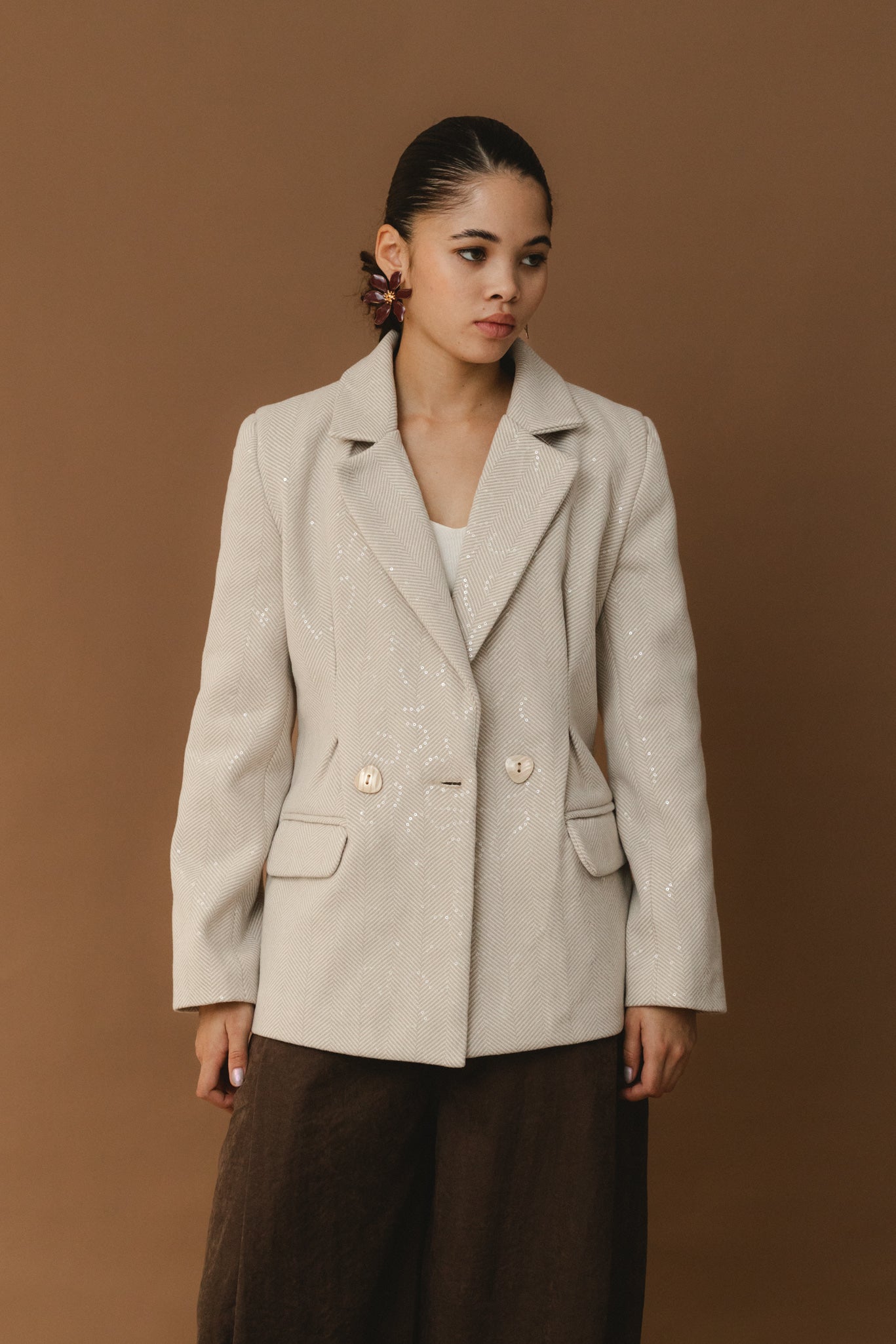 Cinched Shimmery Blazer - Beige