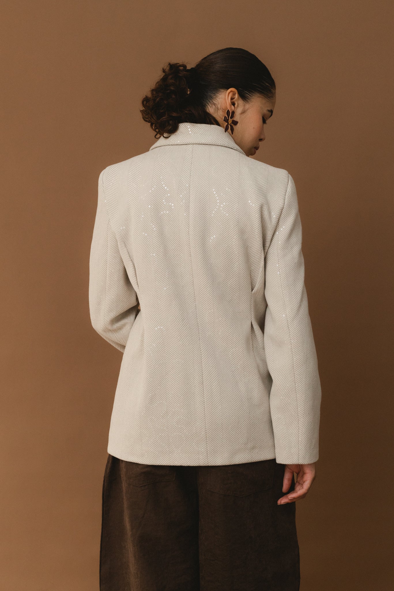 Cinched Shimmery Blazer - Beige