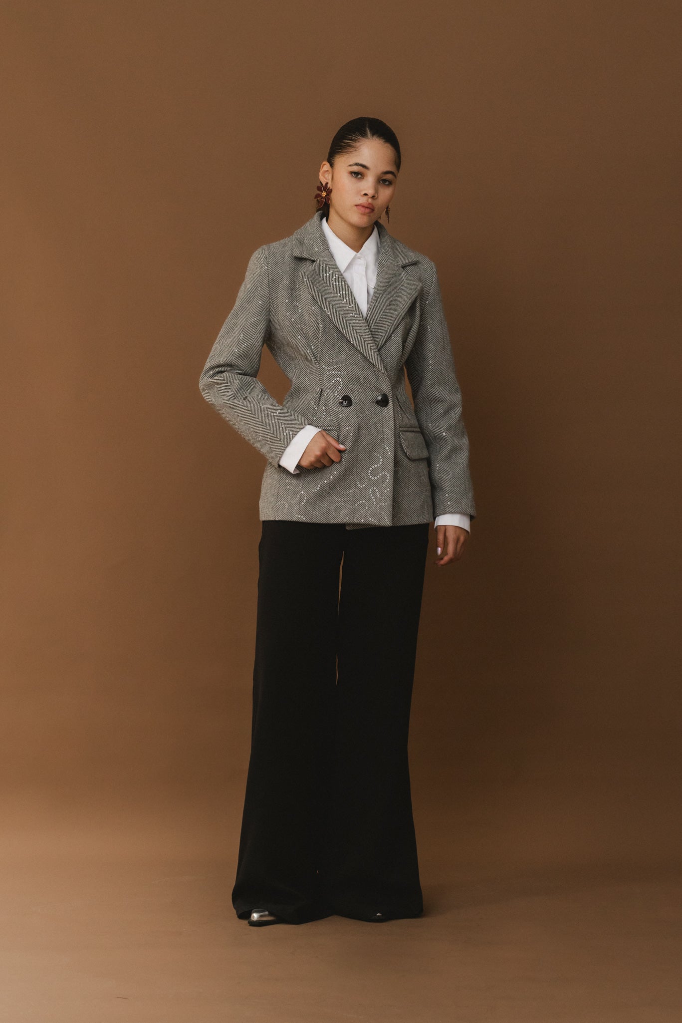 Cinched Shimmery Blazer - Grey