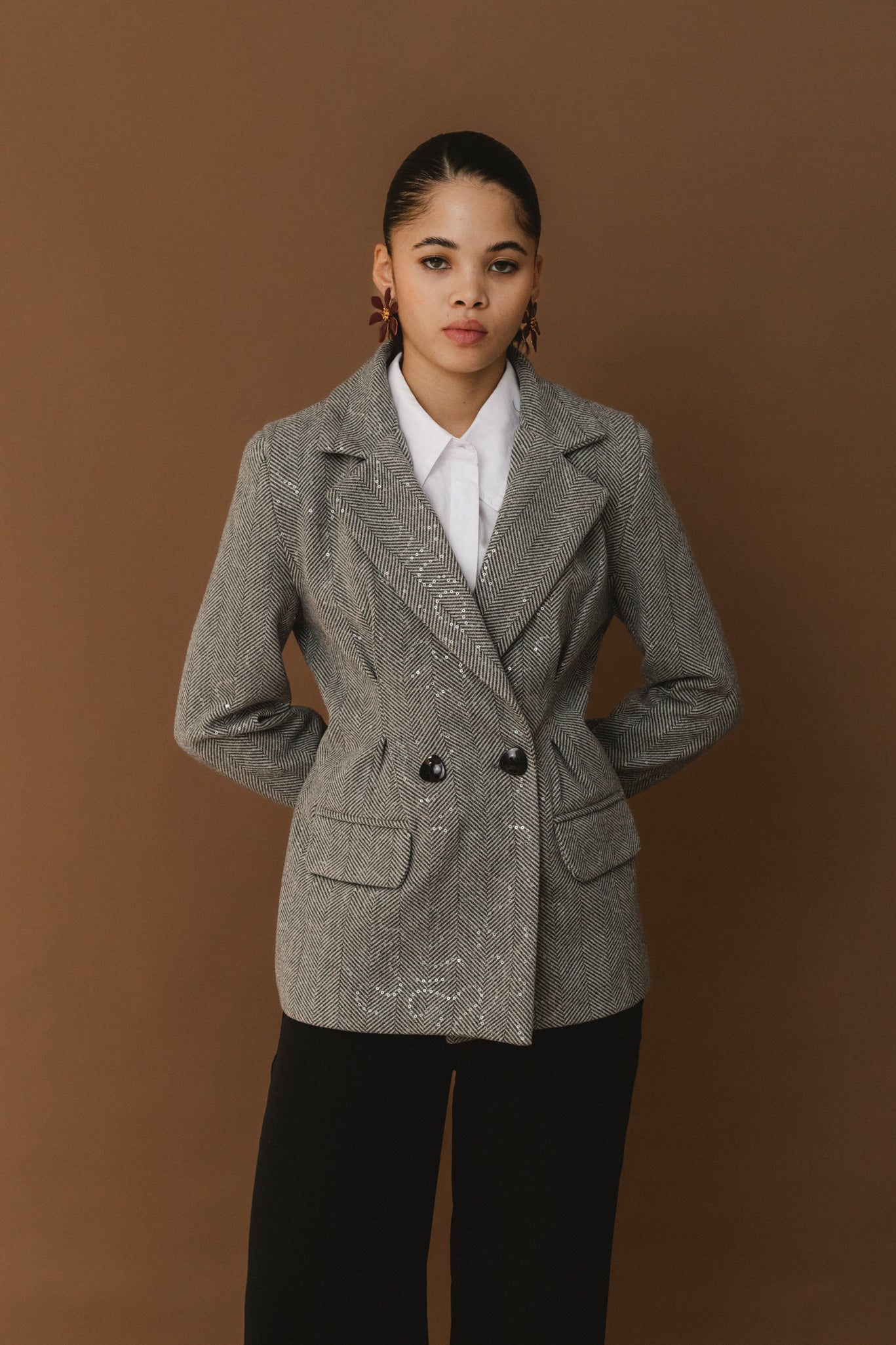 Cinched Shimmery Blazer - Grey