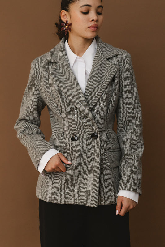 Cinched Shimmery Blazer - Grey