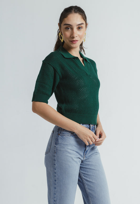 Polo Knit Top - Green