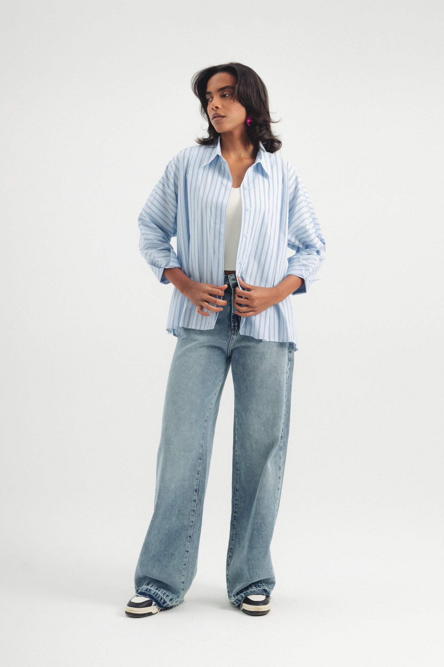 Buttoned Striped Shirt - Blue