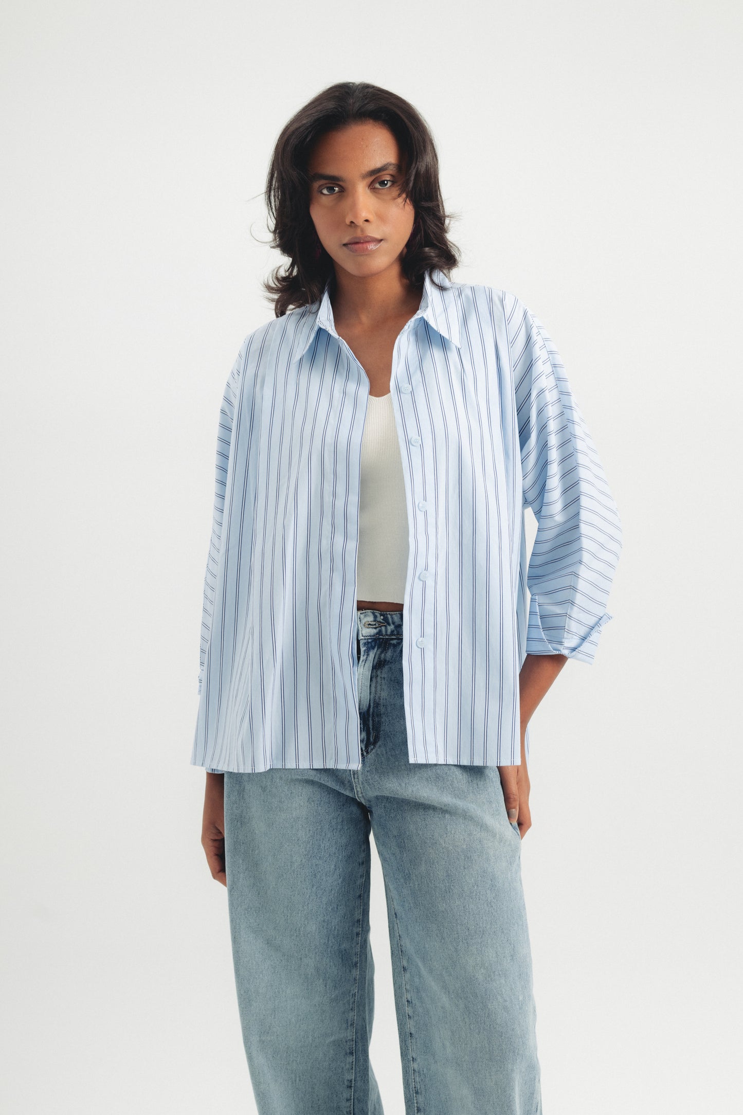 Buttoned Striped Shirt - Blue