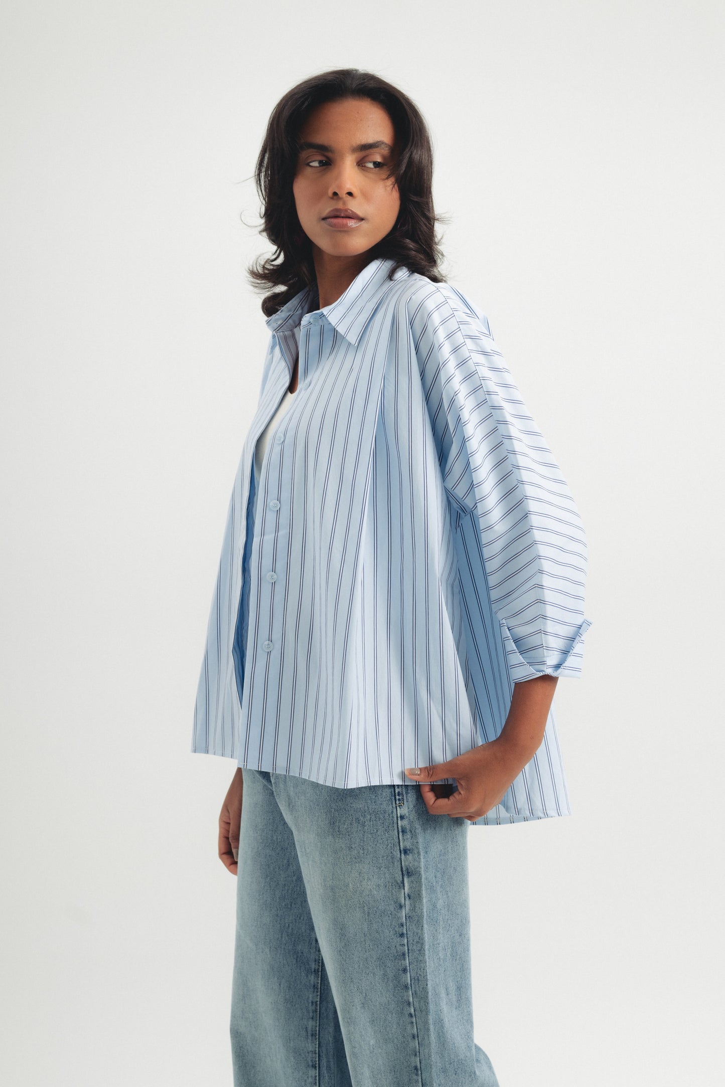 Buttoned Striped Shirt - Blue