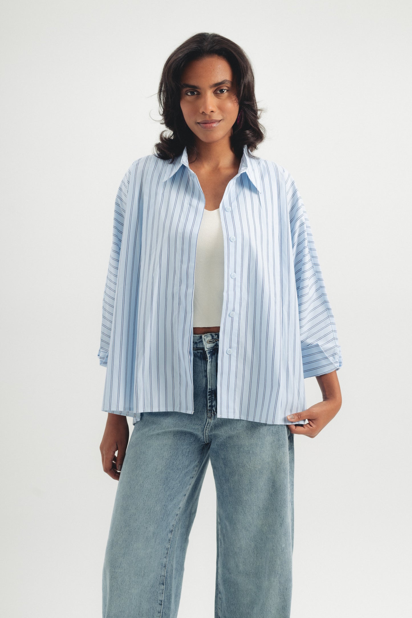 Buttoned Striped Shirt - Blue