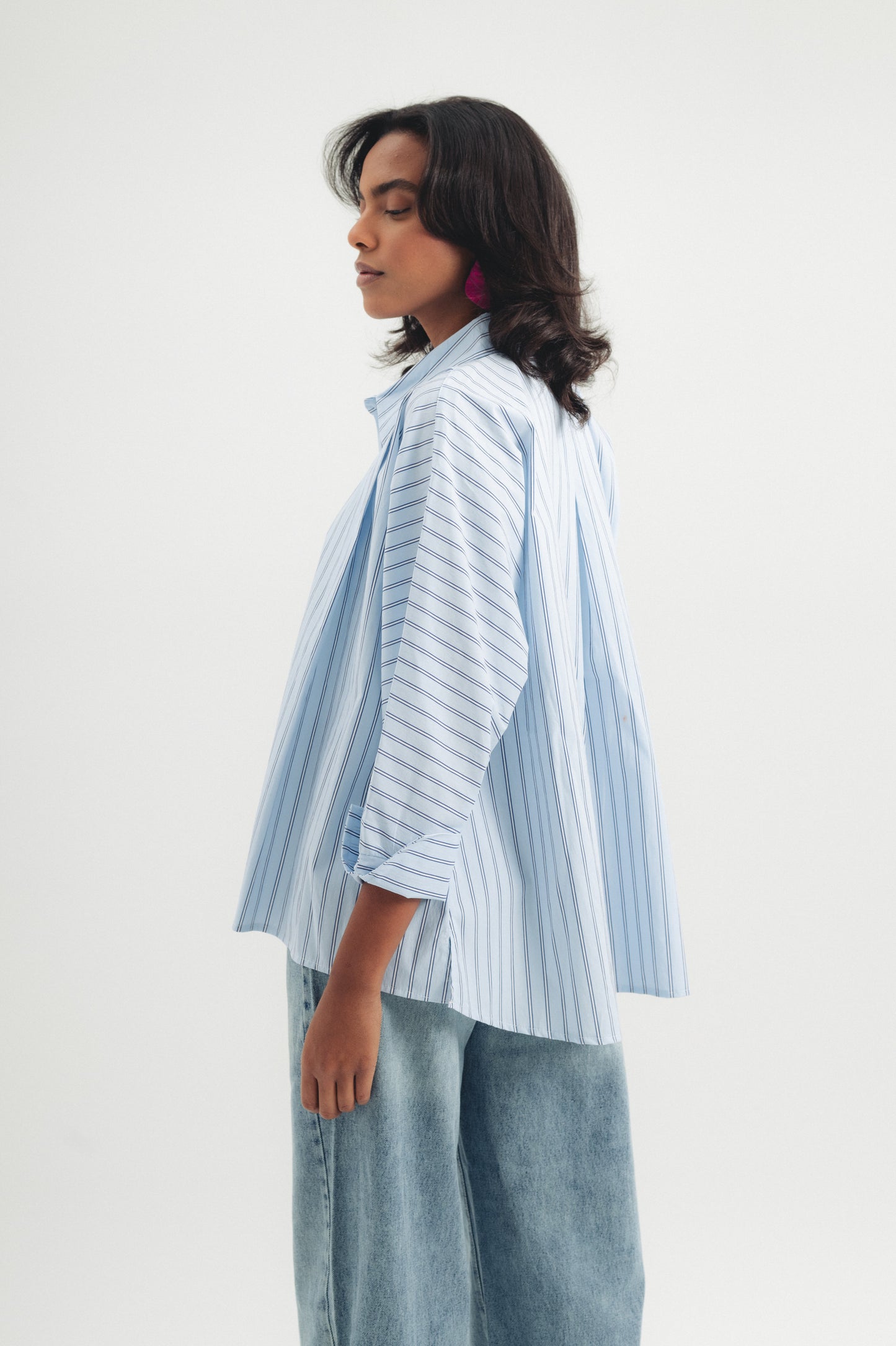 Buttoned Striped Shirt - Blue