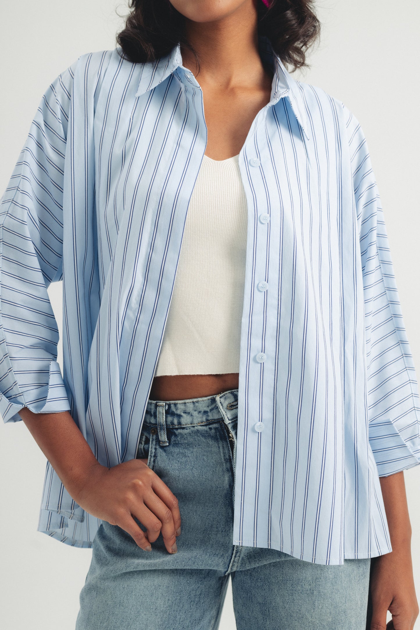 Buttoned Striped Shirt - Blue